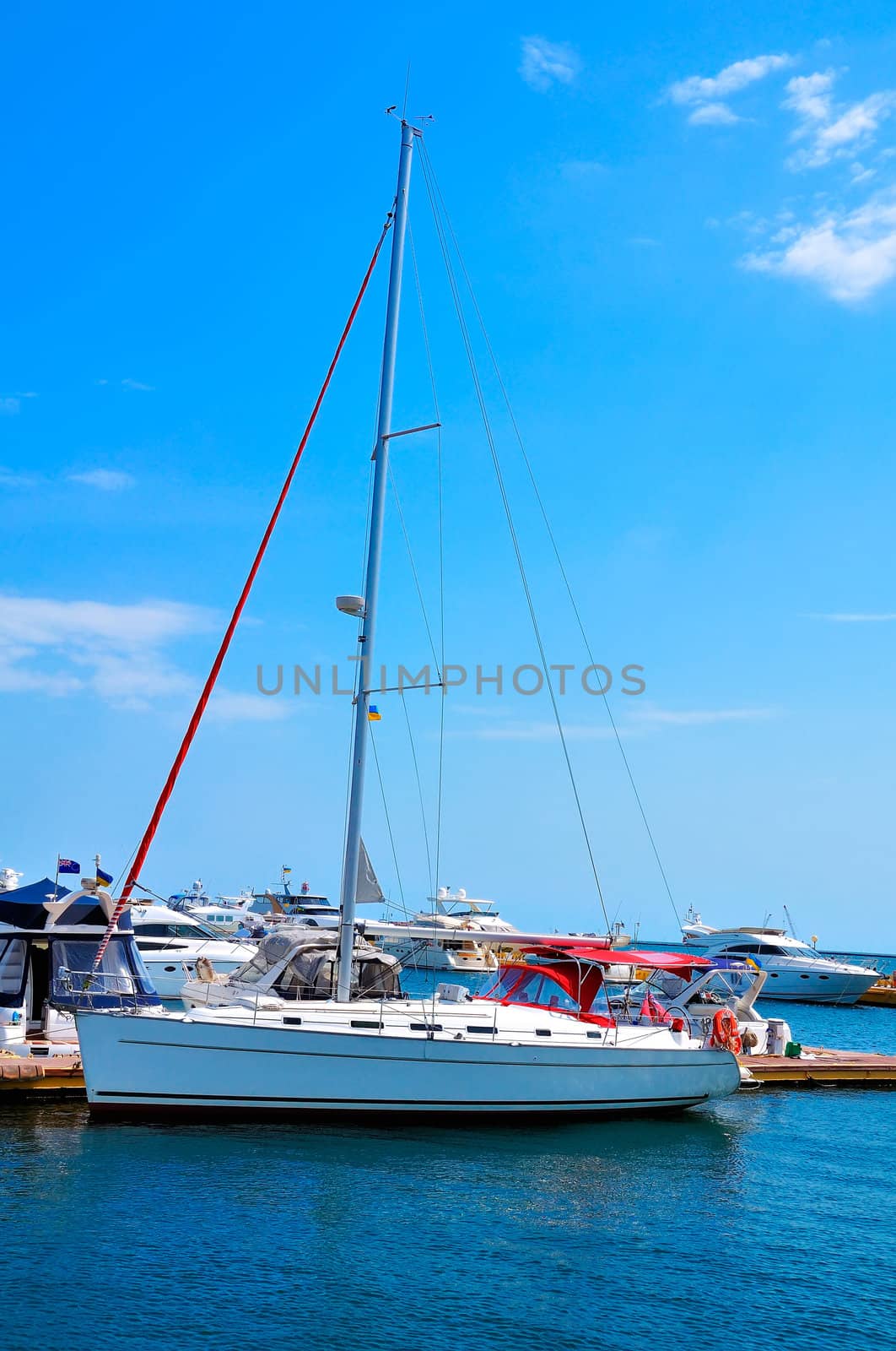 sailing yacht  anchored to the pier