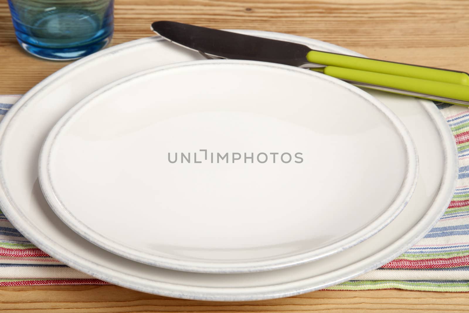 Summer Table Setting with green fork and knife