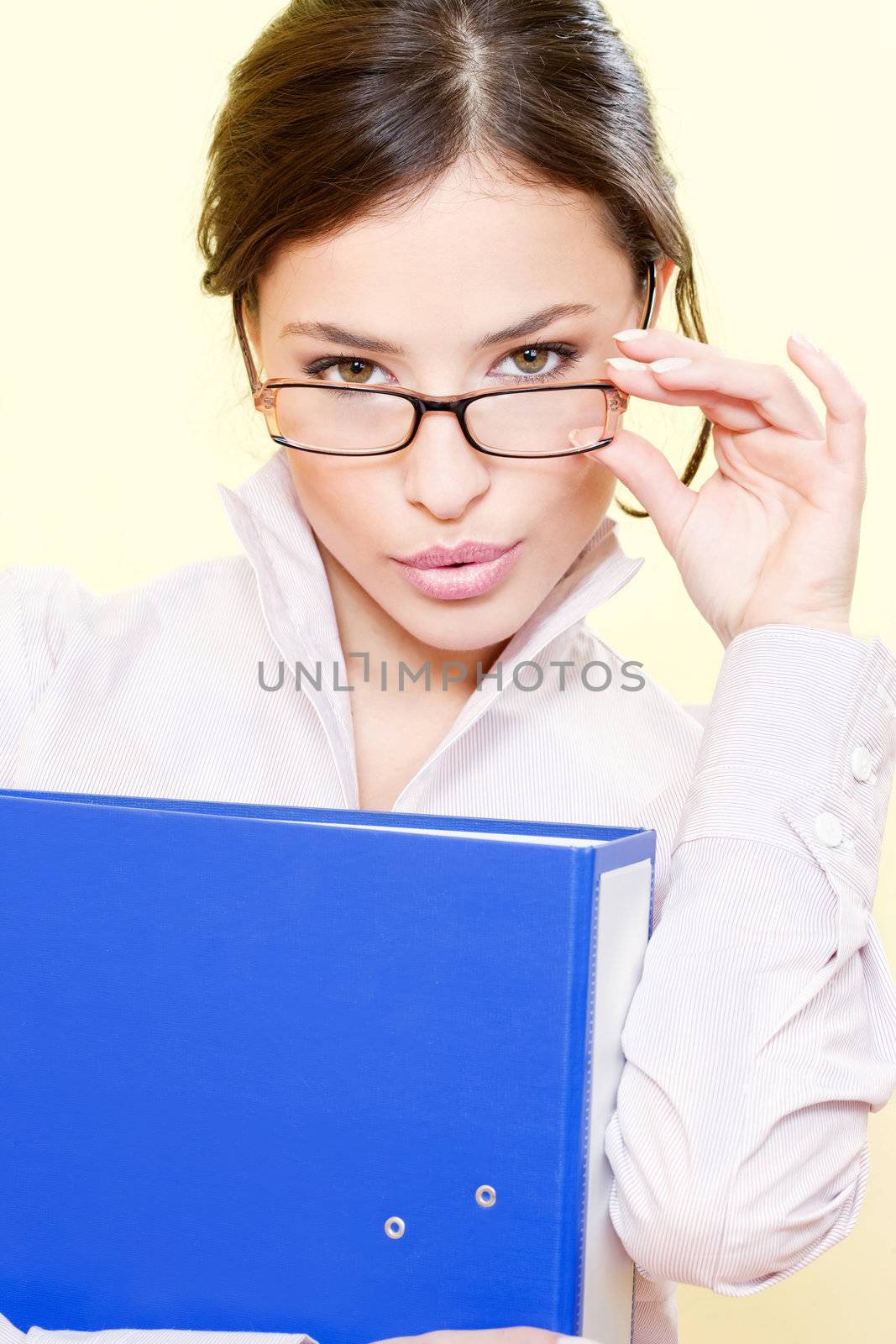business woman with file and eyeglasses by imarin
