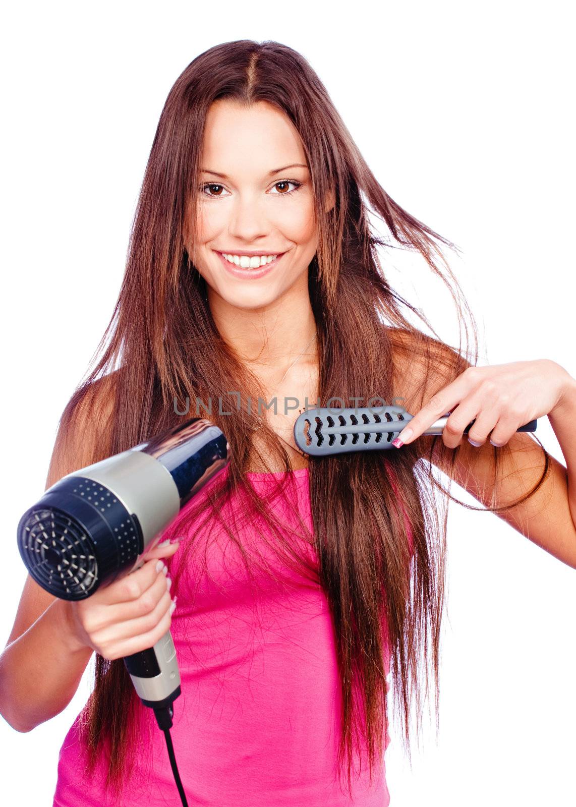 woman blow dryer and comb by imarin