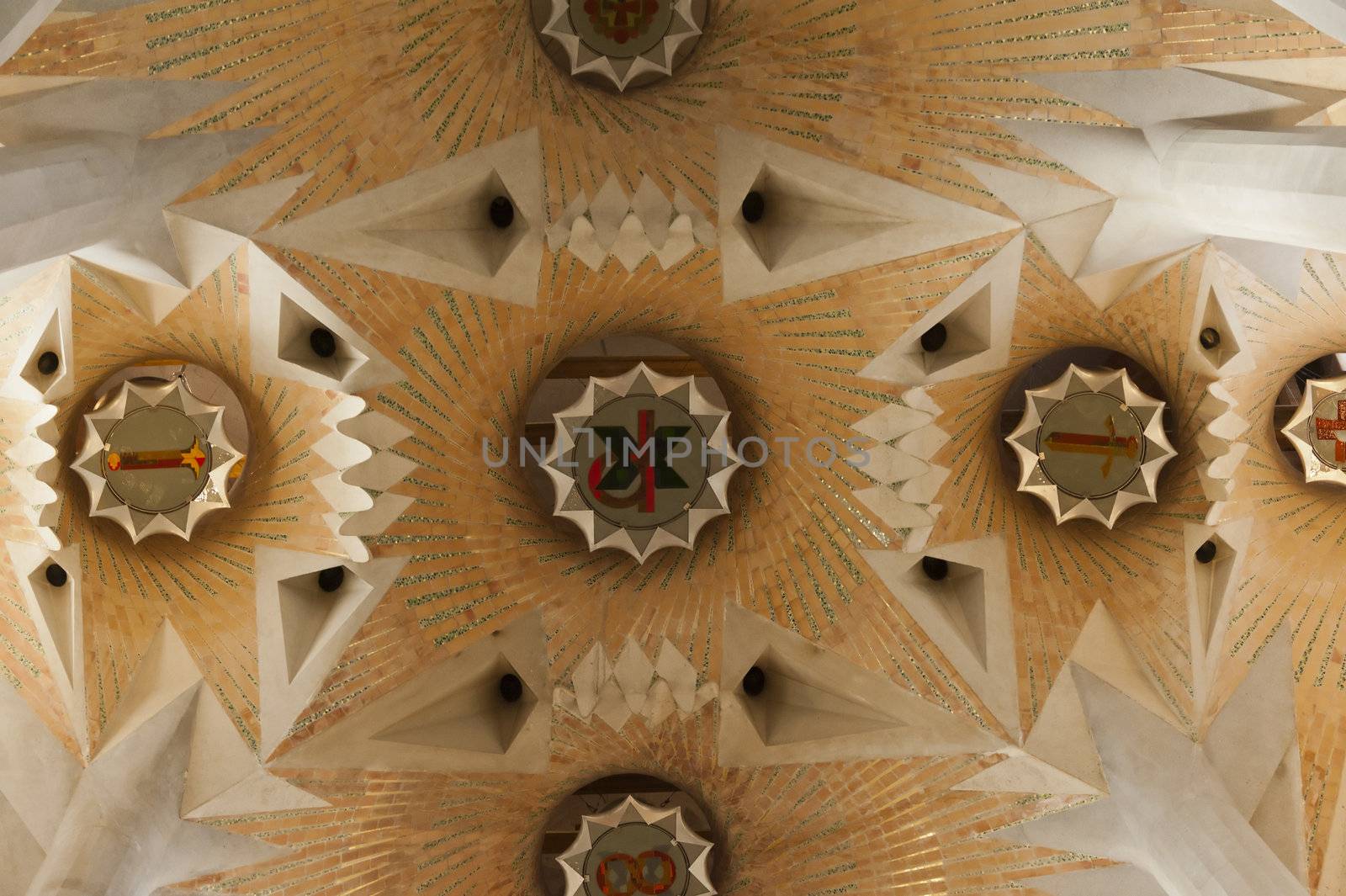 Interior of the famous symbol of Barcelona and architectural landmark - Gaudi's Sagrada Familia (Holy Family) on Dec. 15th 2012