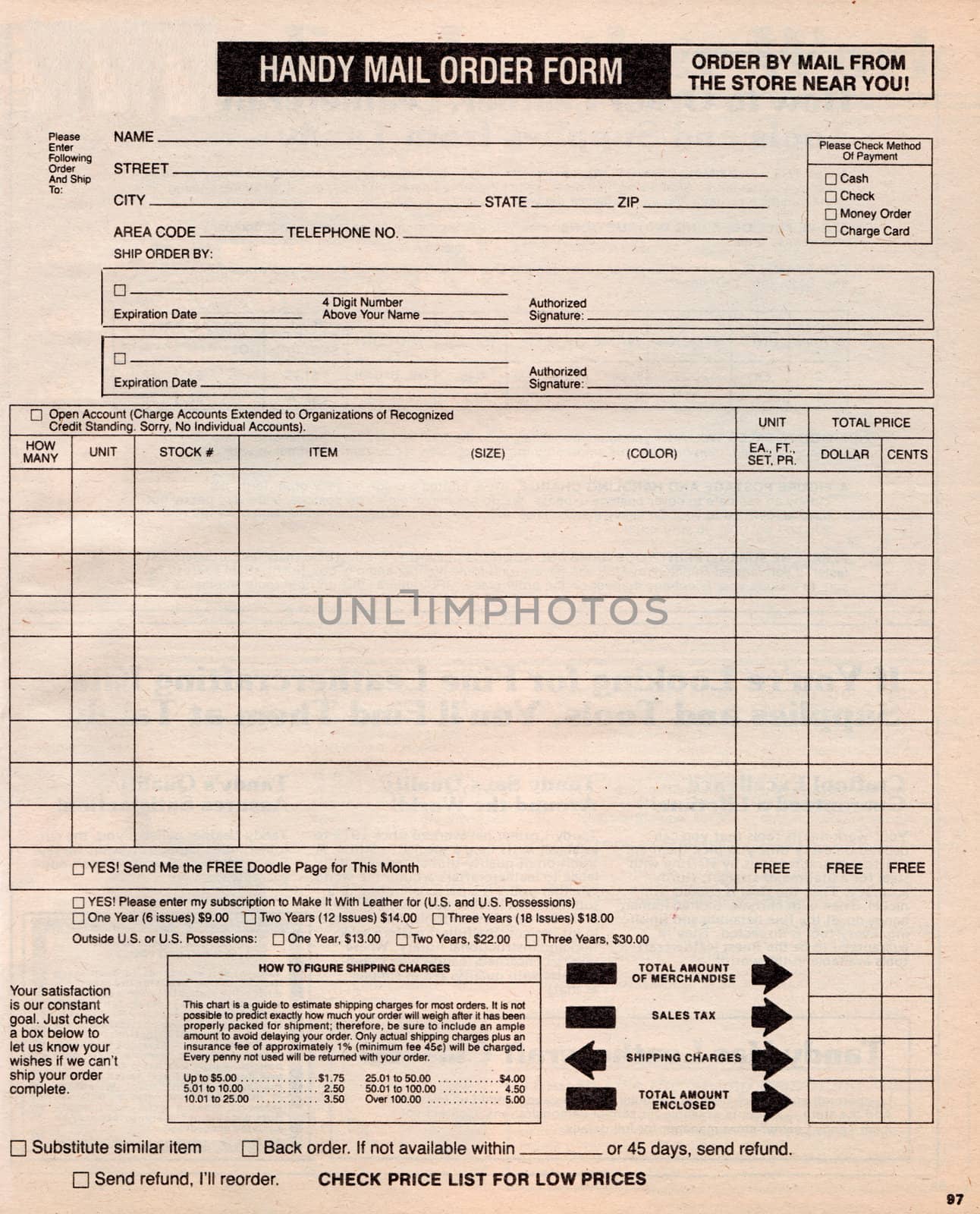 an old catalouge order form