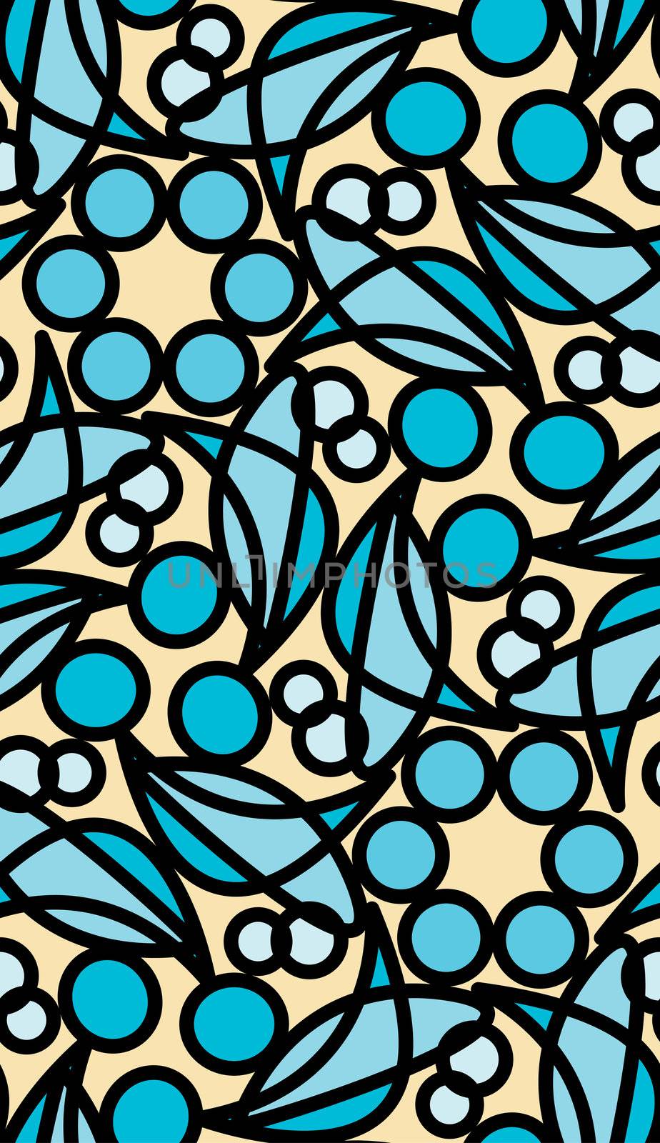 Seamless wallpaper pattern of blue shells and circles