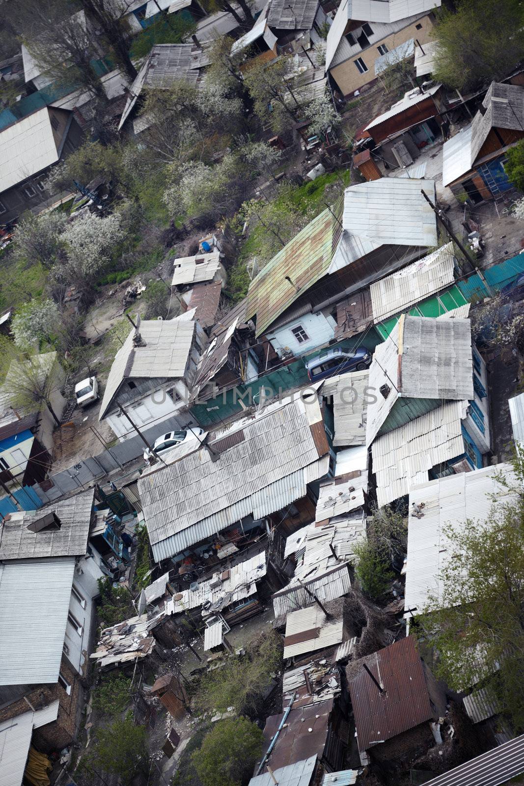 Top view on the old houses to be redeveloped