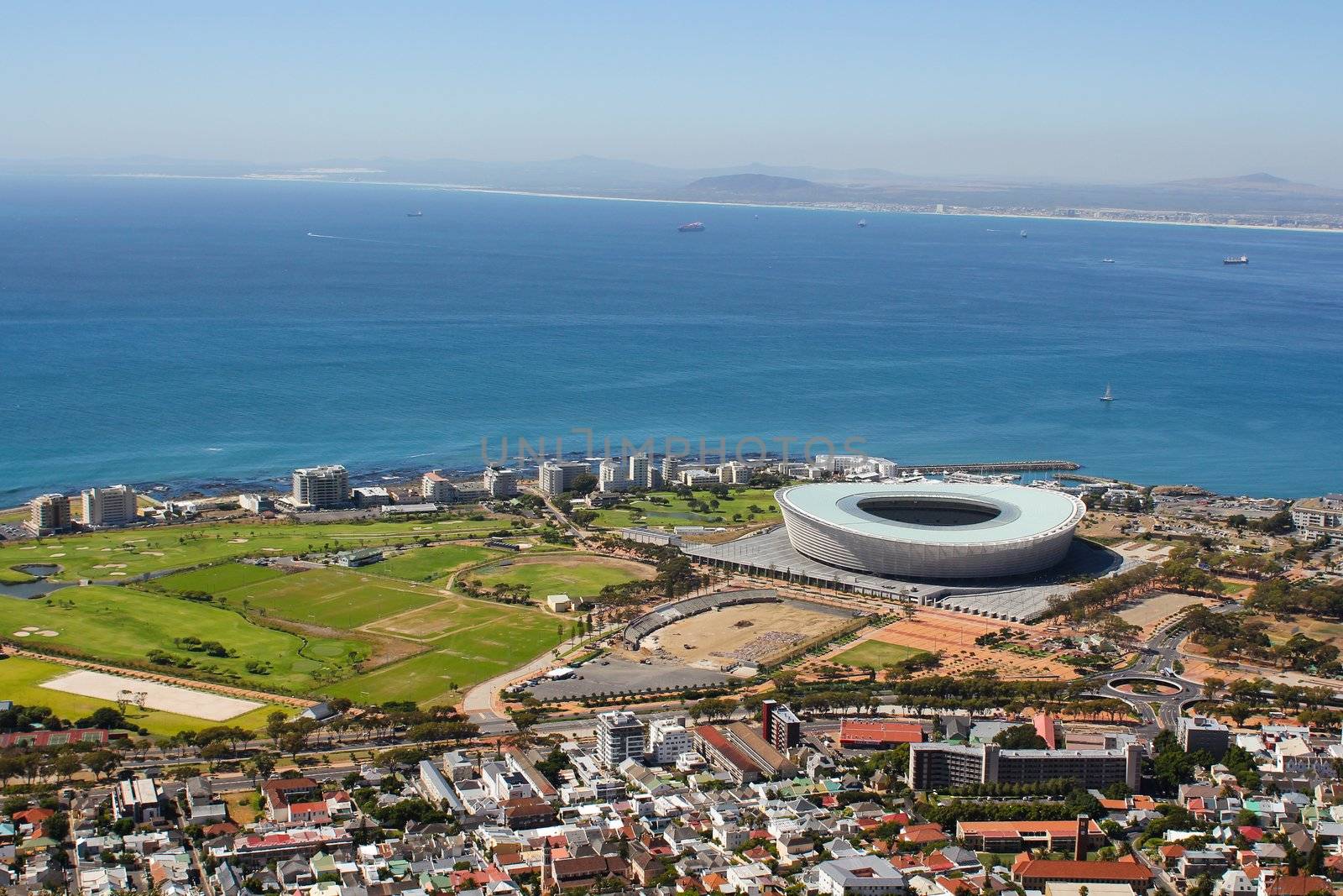 View of Mouille Point with the cape town Stadium from Signal Hill