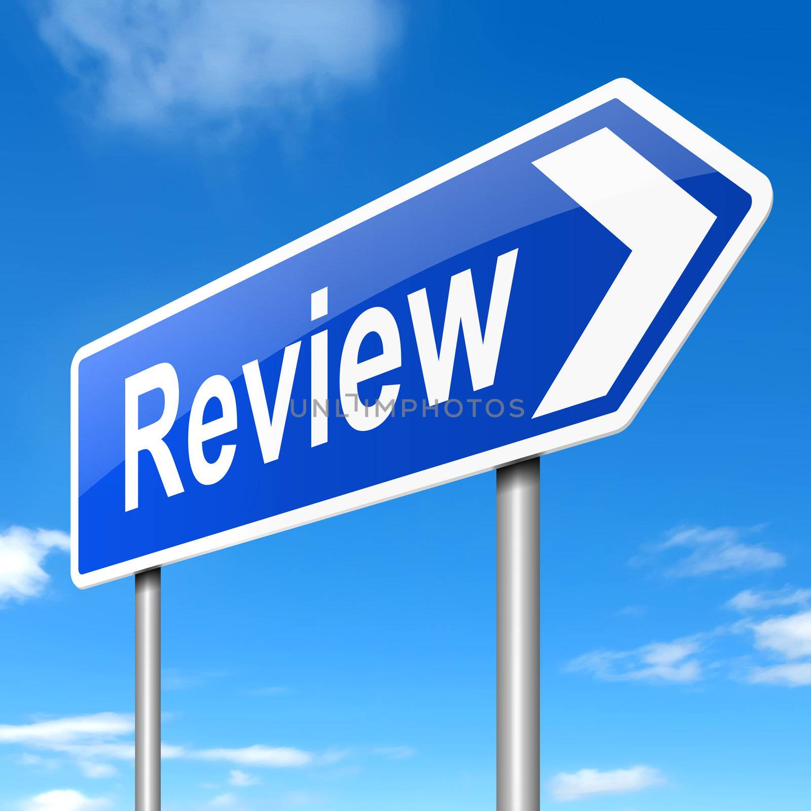 Illustration depicting a sign with a review concept.