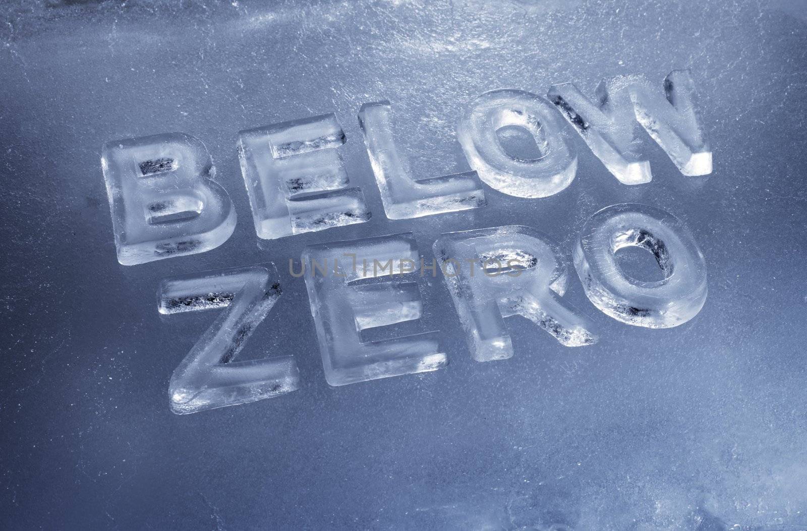 Words Below Zero made of real ice letters.