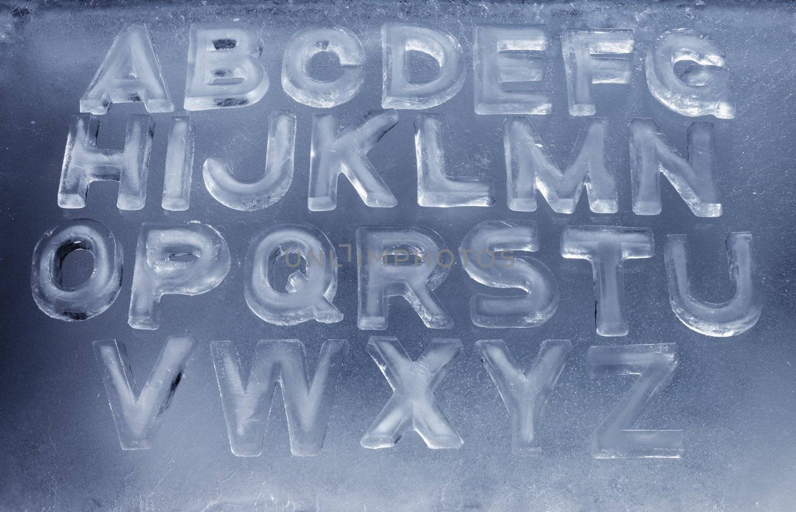 Alphabet made of real ice letters.