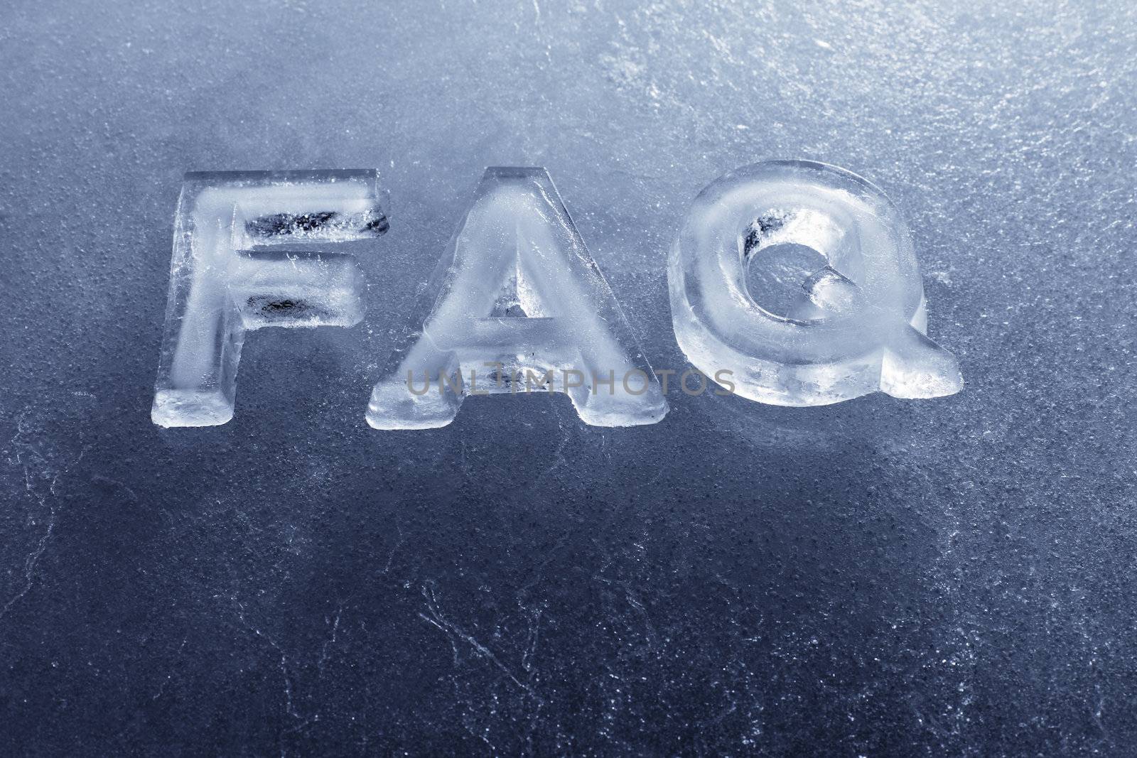 Abbreviation FAQ (Frequently Asked Questions) made of real ice letters.