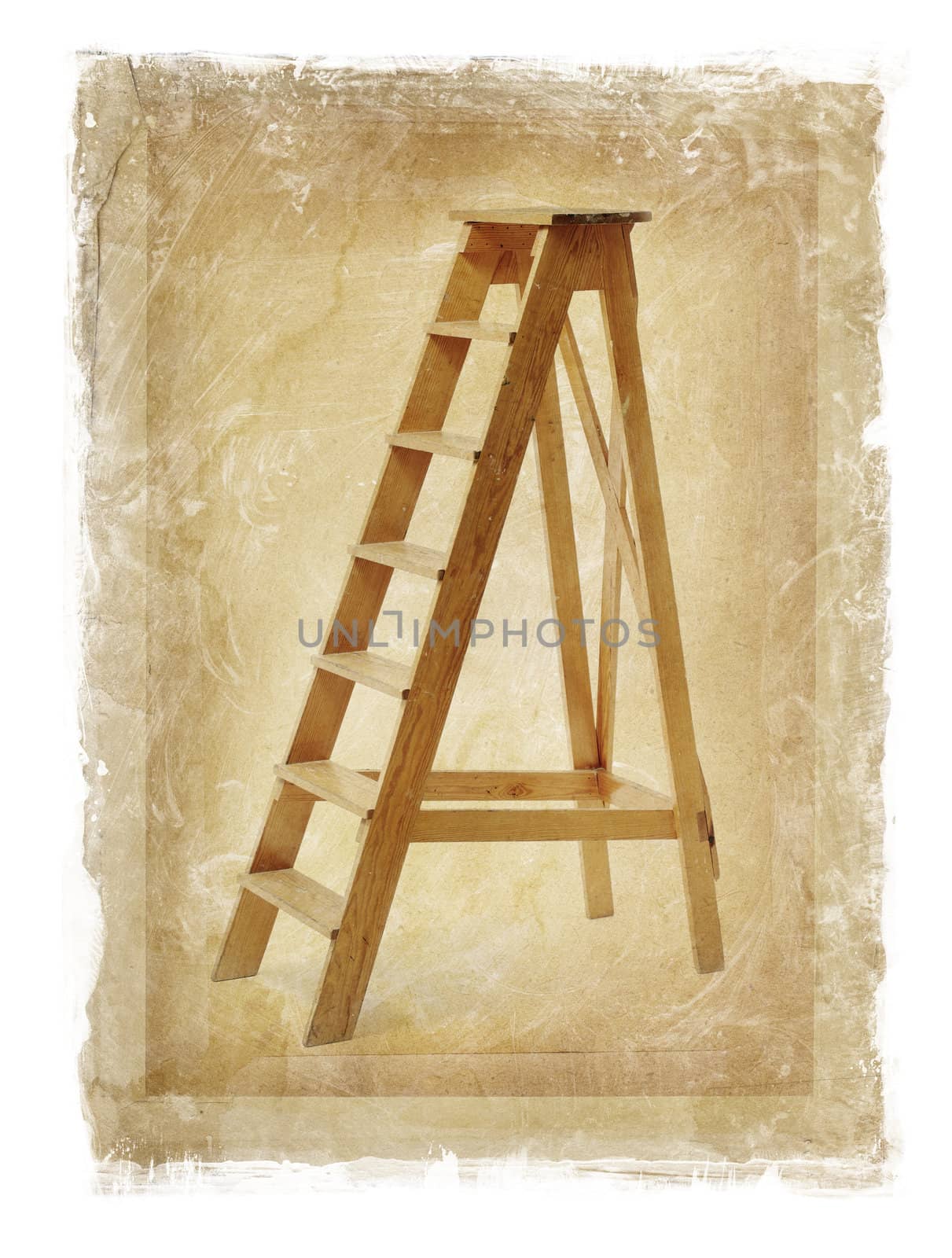 Grunge image of old wooden stepladder.