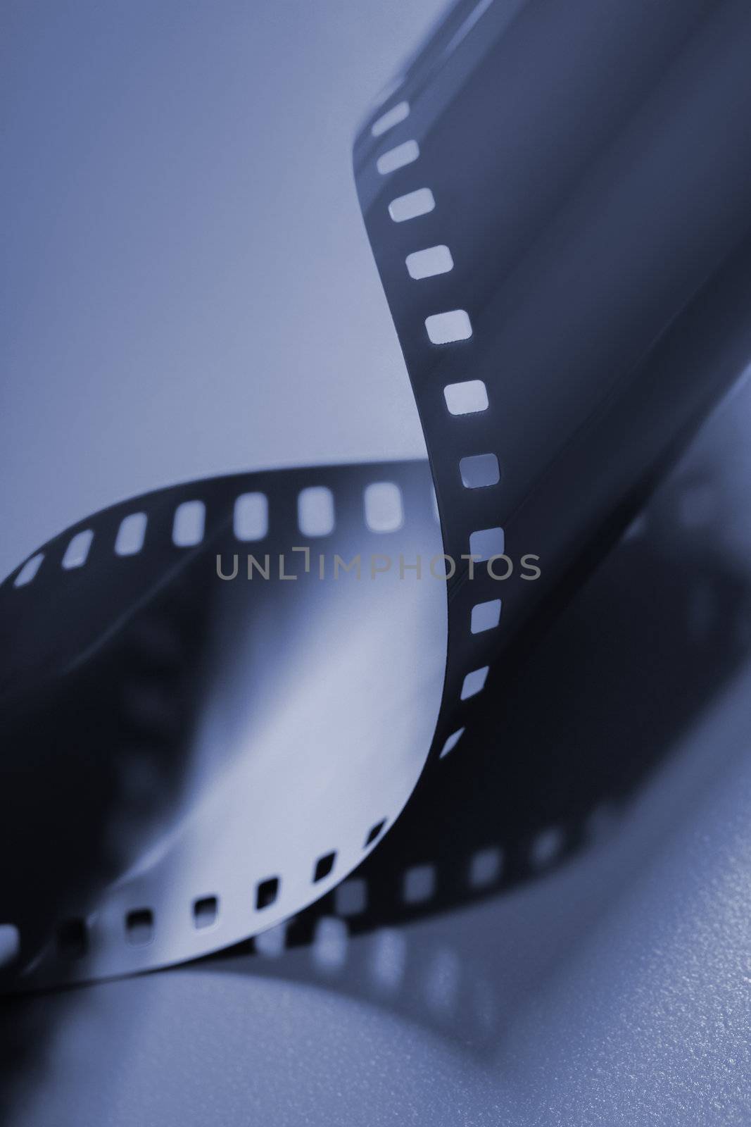 Blue monochromatic image of 35mm film.