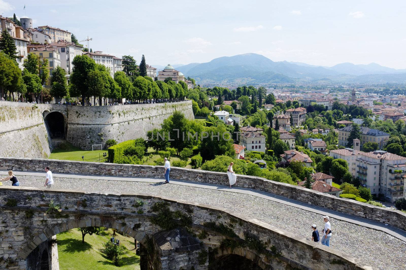 ERGAMO, LOMBARDY, ITALY - MAY 29: Scenery and the town wall of the Bergamo Citta Alta, May 29, 2011 in Bergamo, Lombardy, Italy
