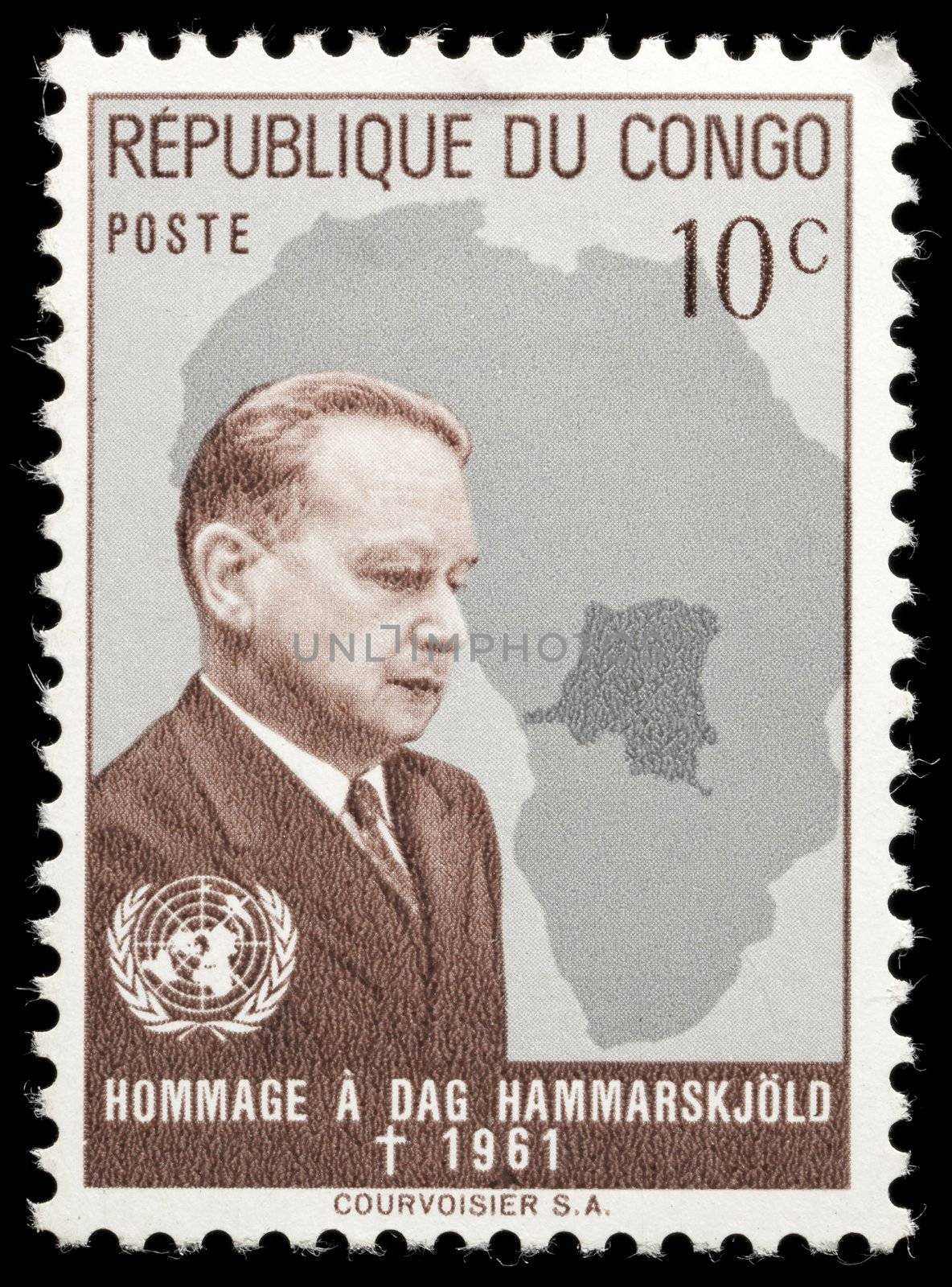 CONGO - CIRCA 1961: Commemorative stamp - the death of Dag Hammarsjk�ld circa 1961 in Congo