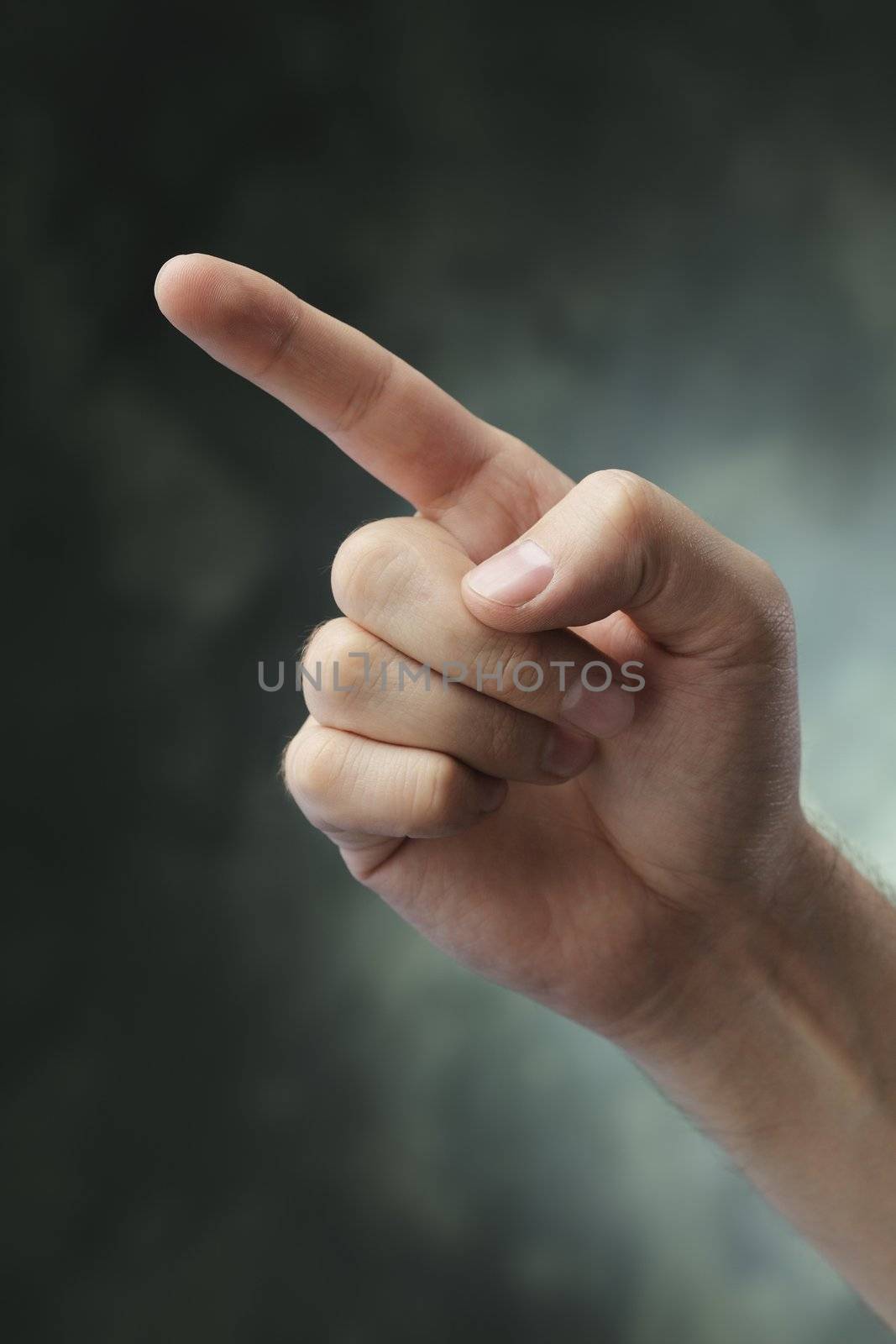 Man pointing with index finger.