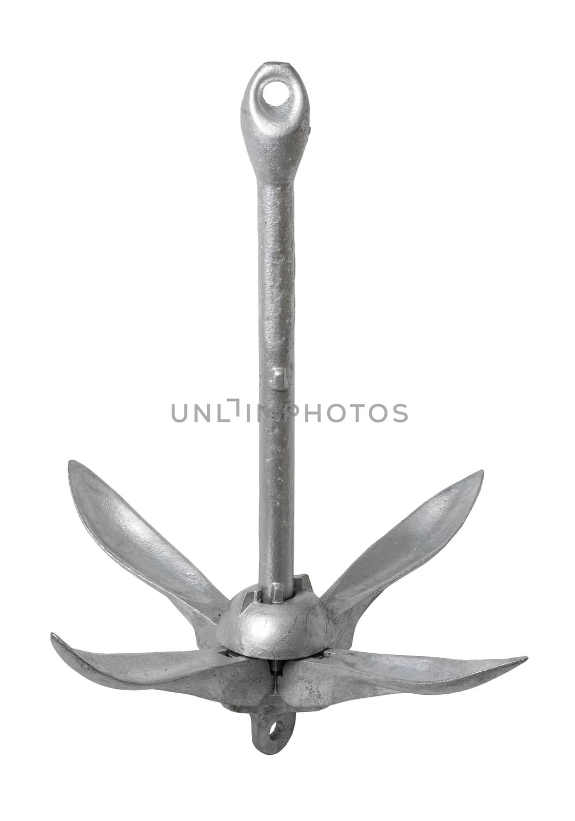 Small 4kg (9 lbs) folding grapnel boat anchor isolated on white