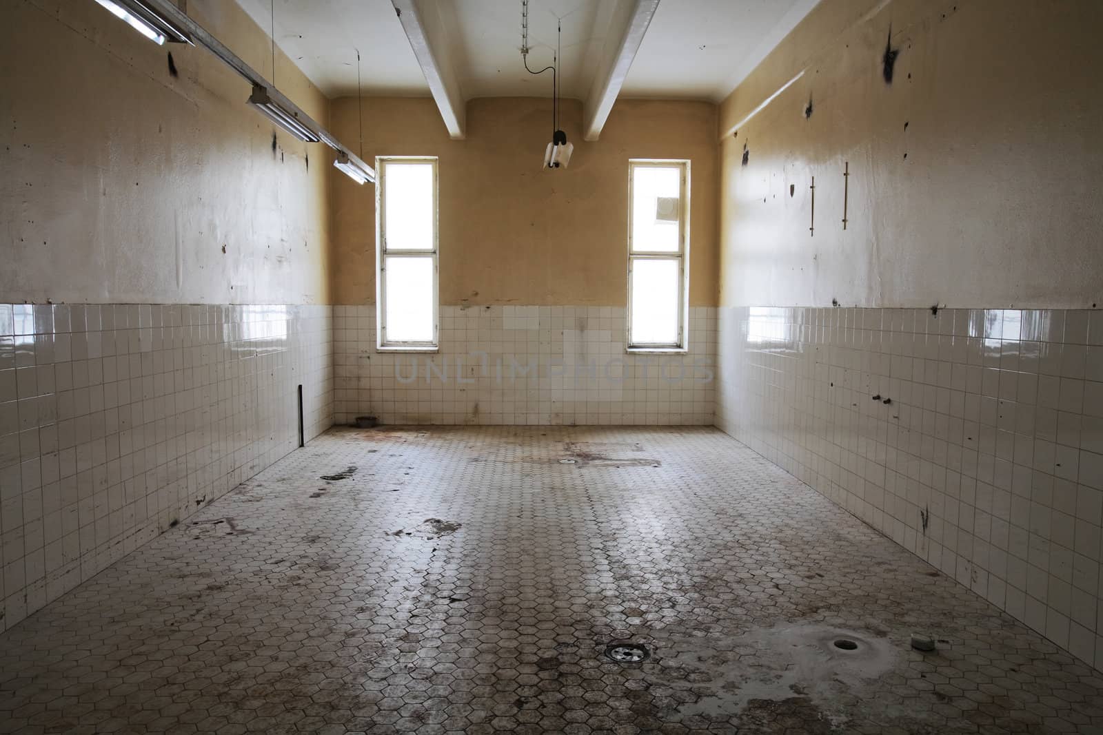 Old tiled room in an old abandoned factory