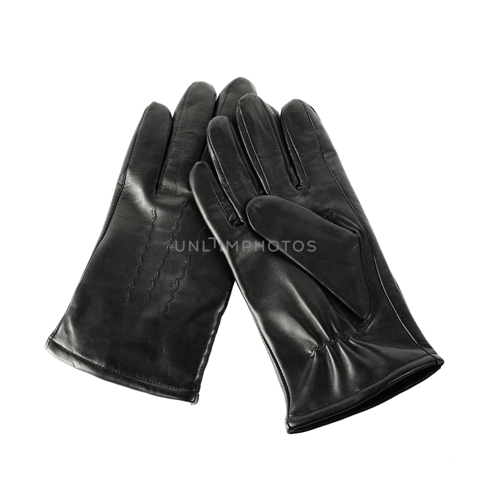 Pair of new black men's leather gloves isolated on white