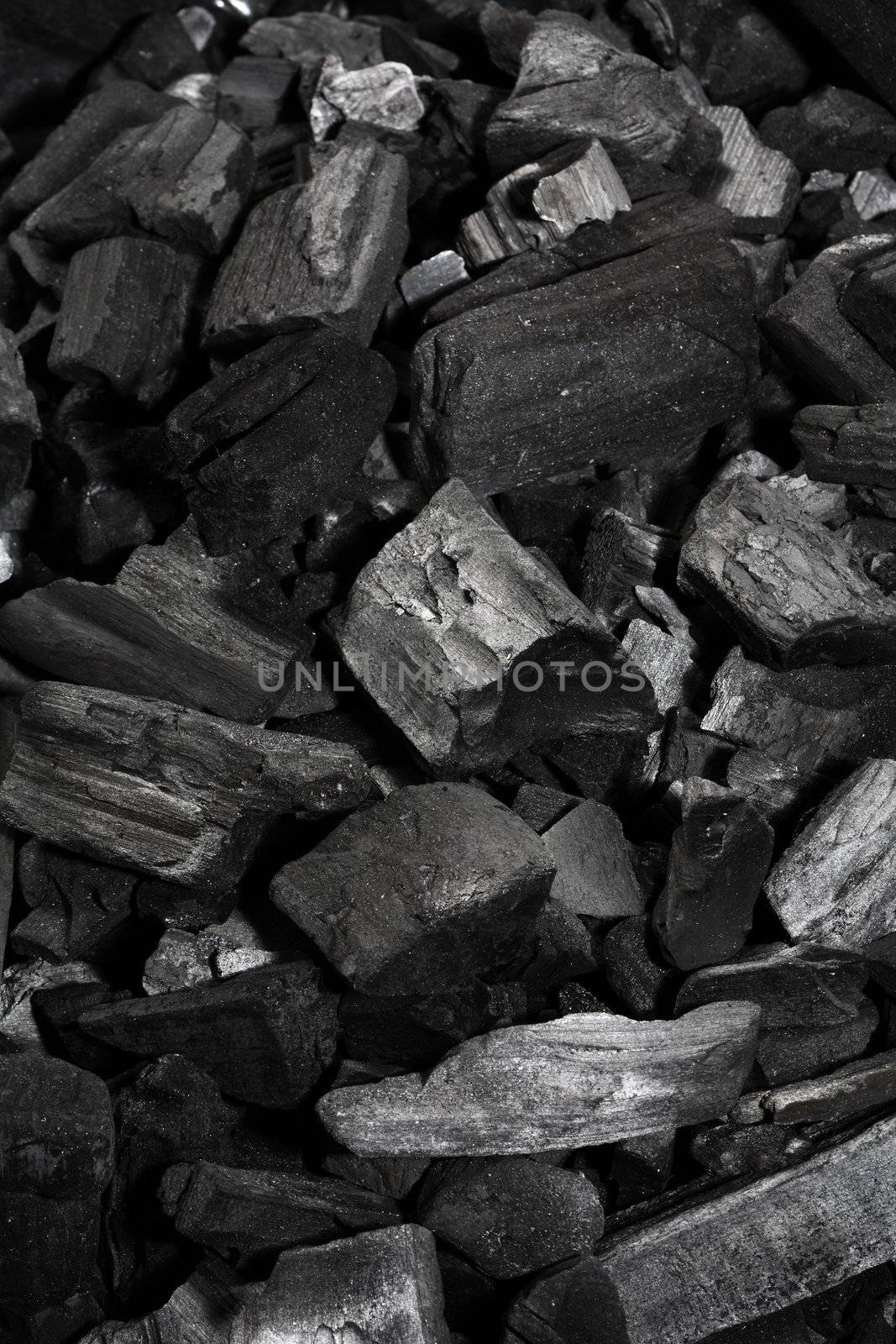 Pieces of black charcoal