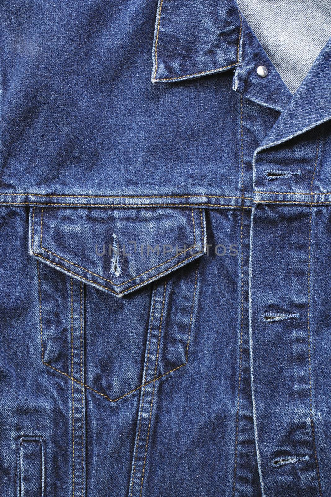 closeup of a blue denim jacket