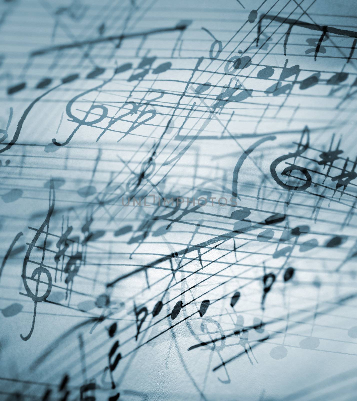 hand-written musical notation background.
