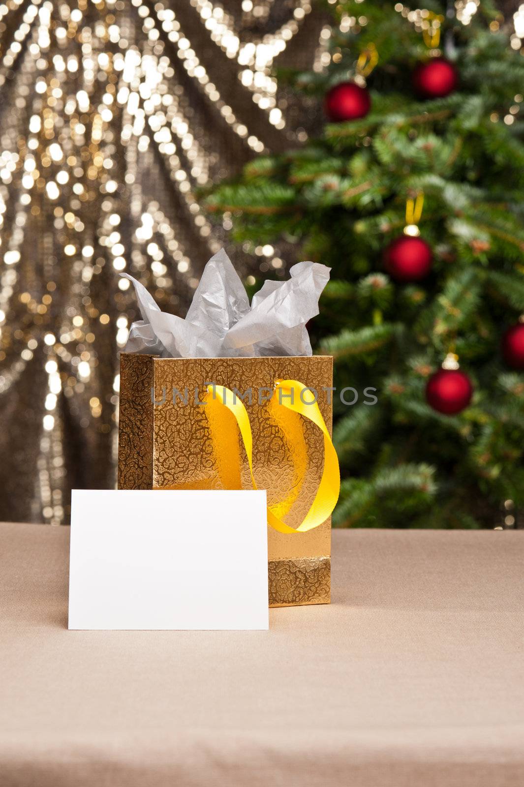 Christmas gift bag with white card for individual Christmas greetings