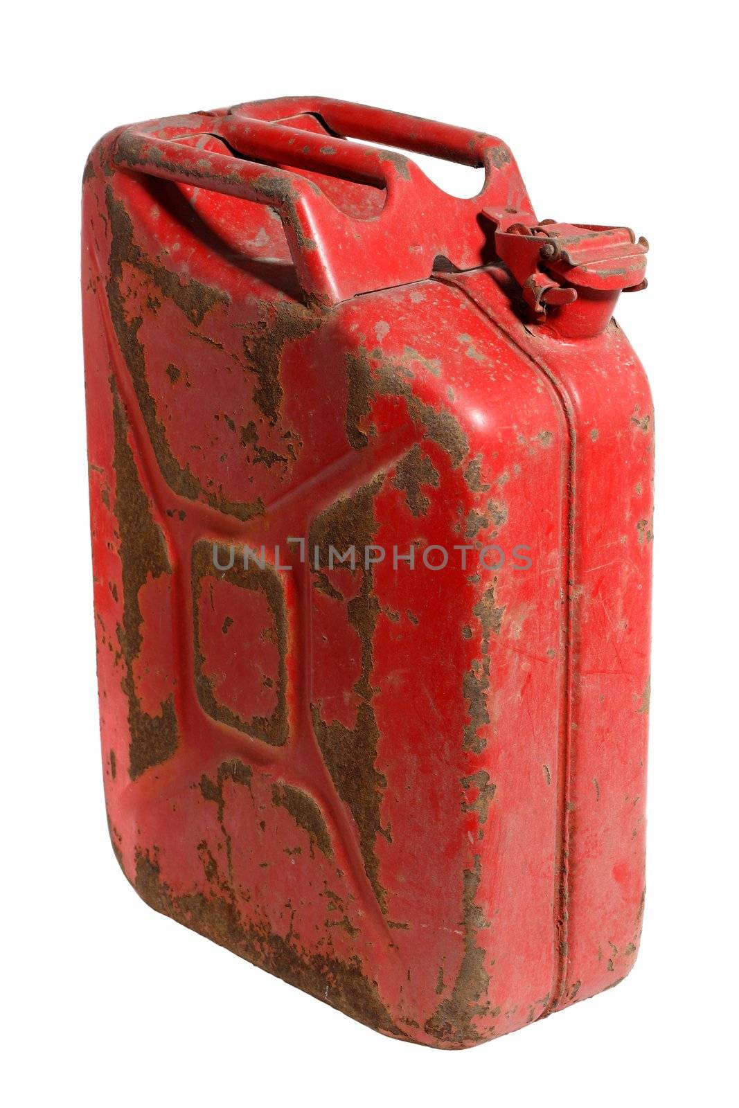 Rusty Gas Can isolated on white