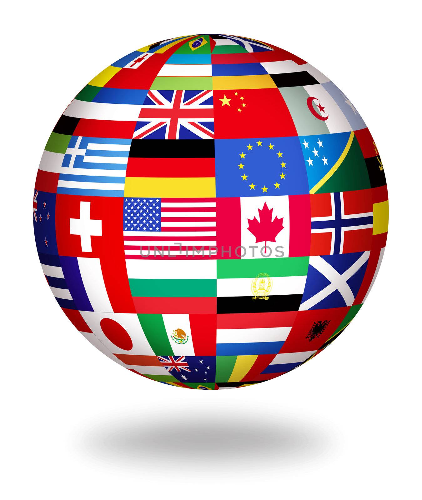 Floating globe covered with world flags