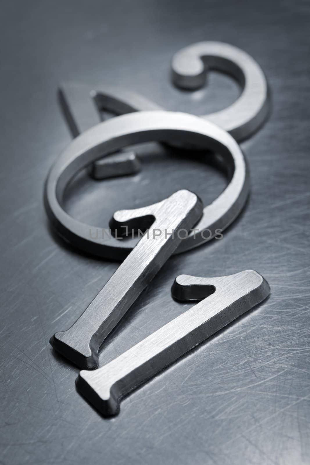 Metallic letters that can be used for number "2011" on scratched metallic background. Short depth of field.