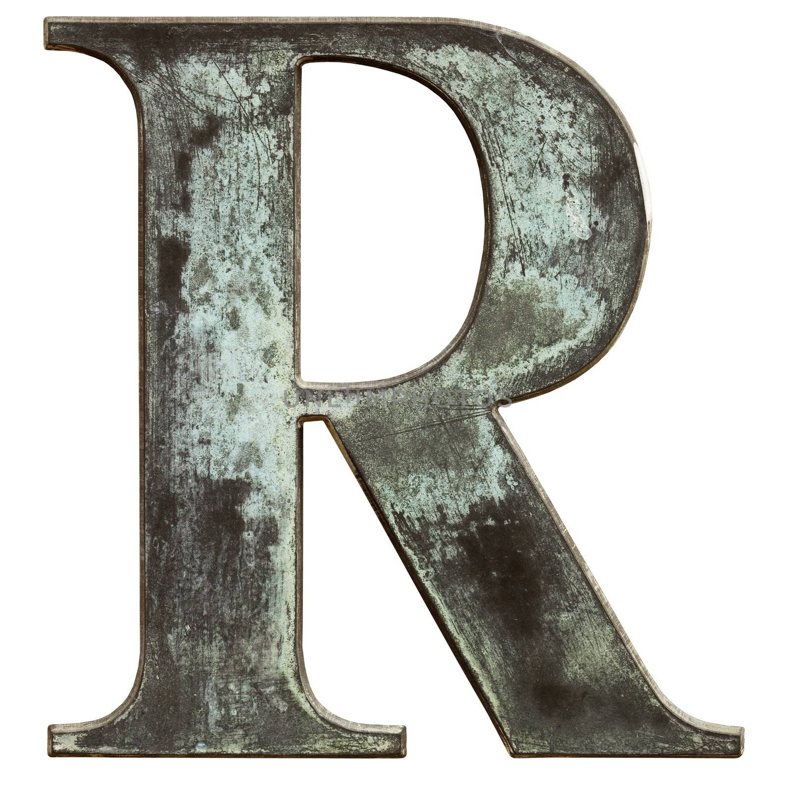 Metallic letter R isolated on white
