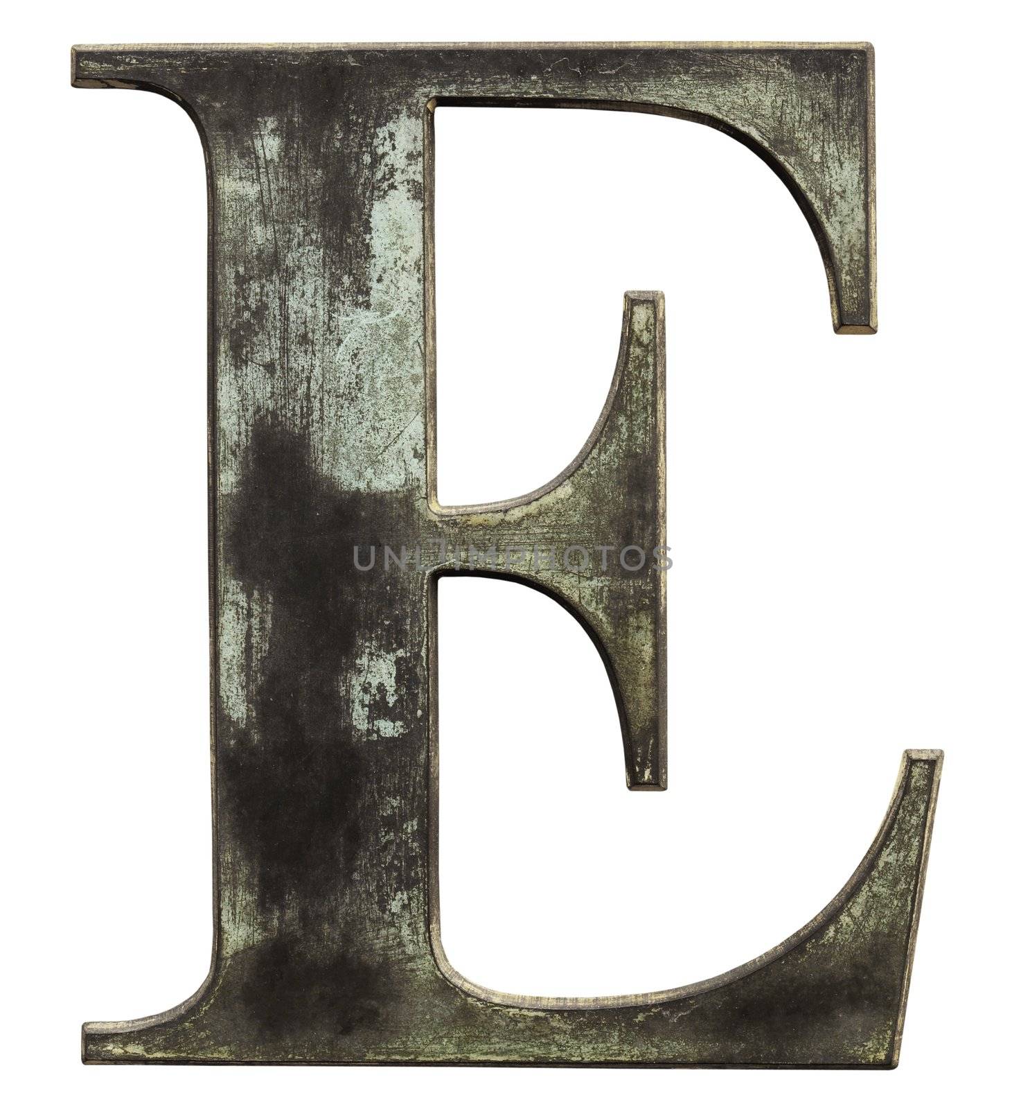 Metallic letter 'E' isolated on white