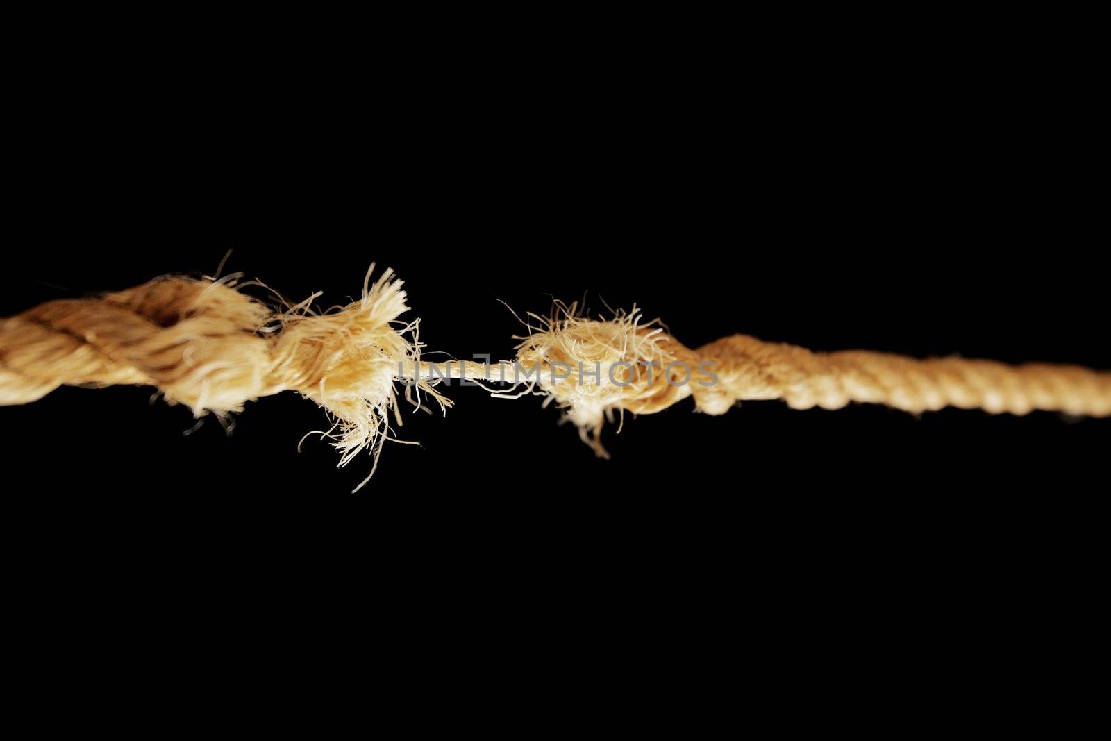 Breaking rope made of natural fibers. Short depth-of-field.