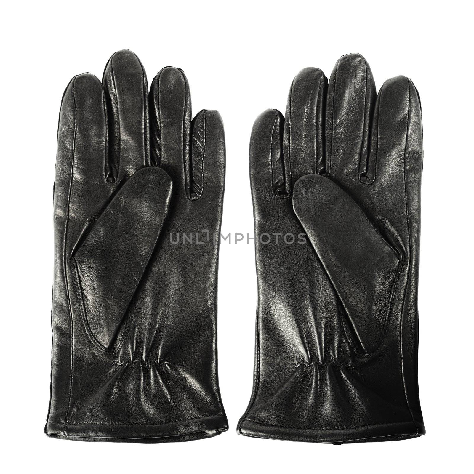 Pair of new mens black leather gloves isolated on white