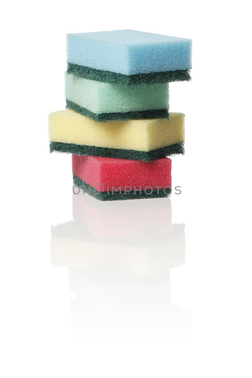 Household scrubbing sponges in different colors.