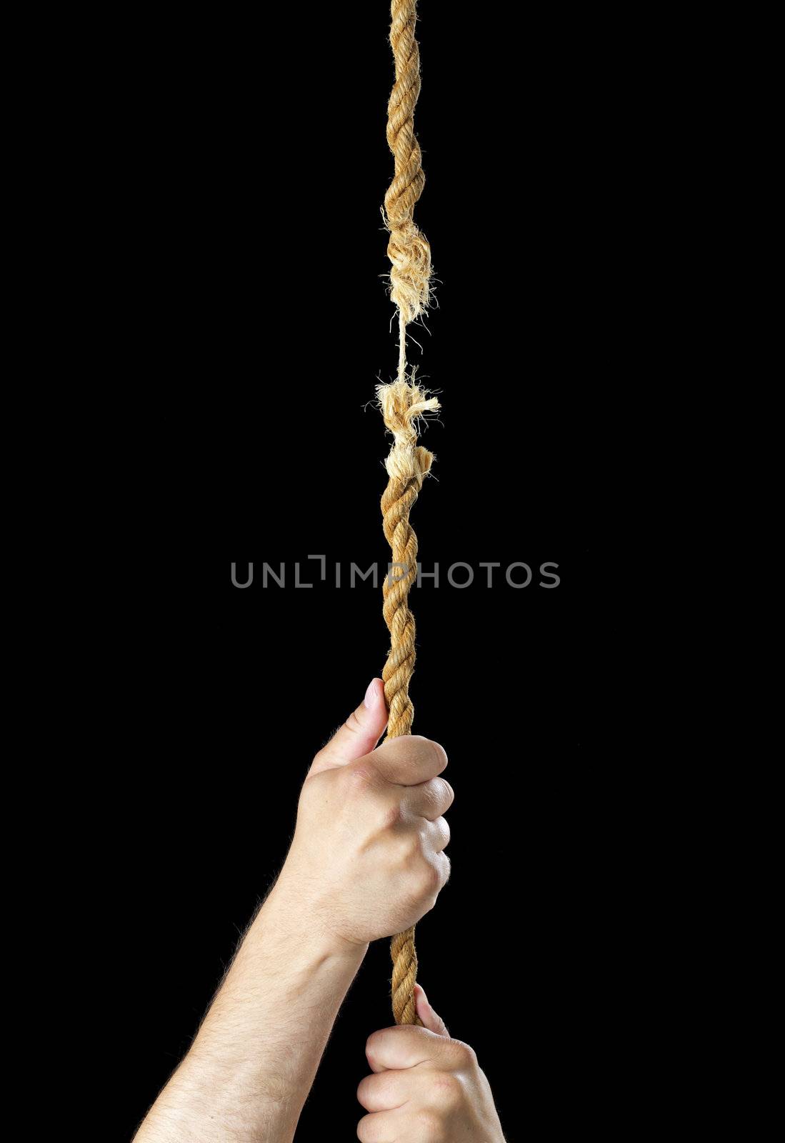 Hands climbing a rope that breaks