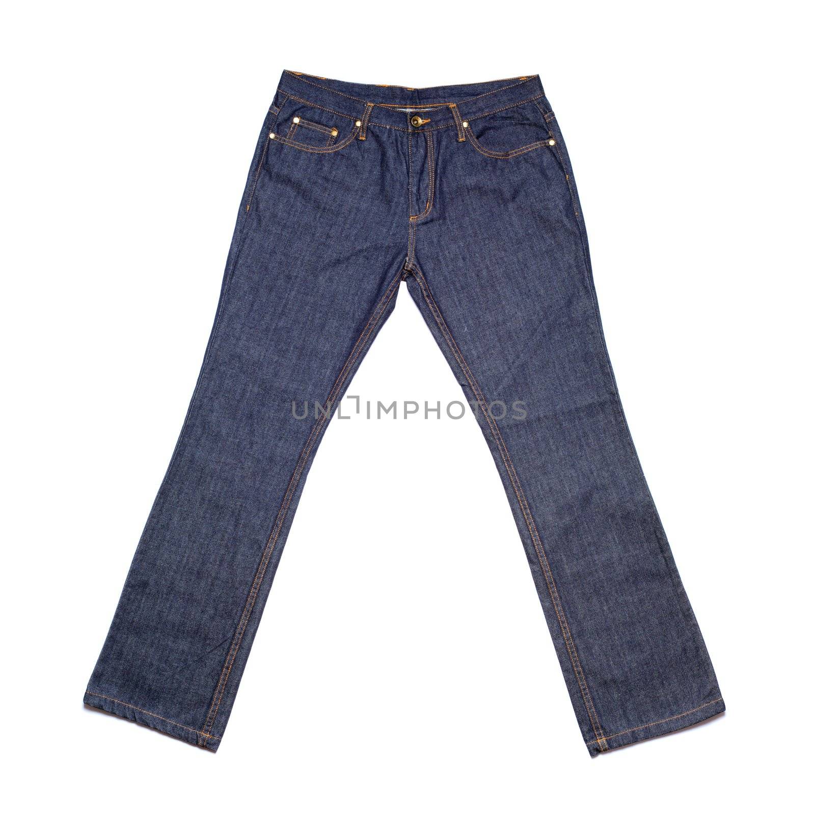 Men's new jeans, on white background.