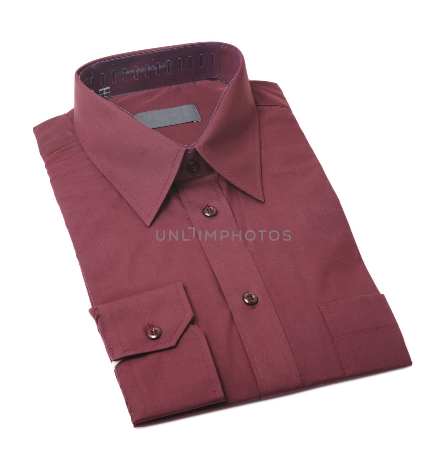 Dark red men's dress shirt folded on white