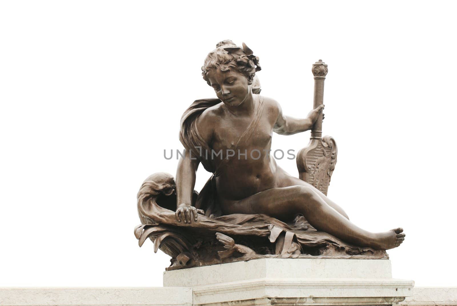 Statue on Pont Alexandre III bridge in Paris, France.