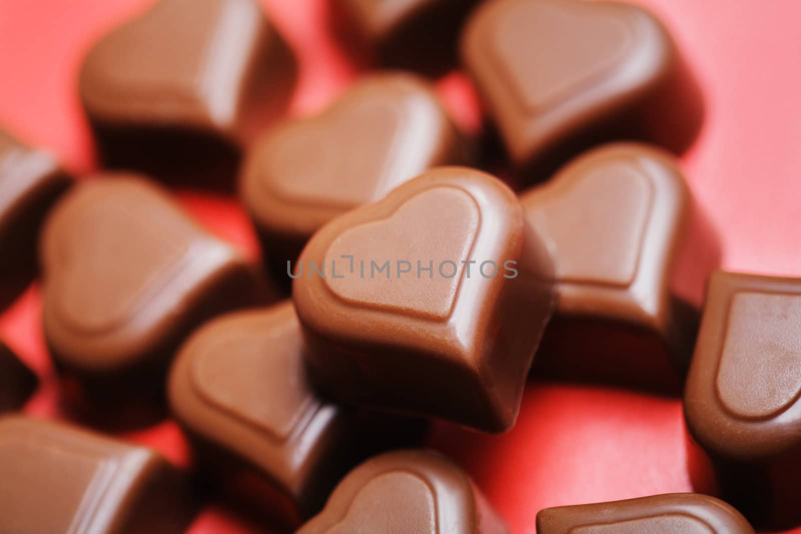 Heart shaped chocolates. Short depth of field.