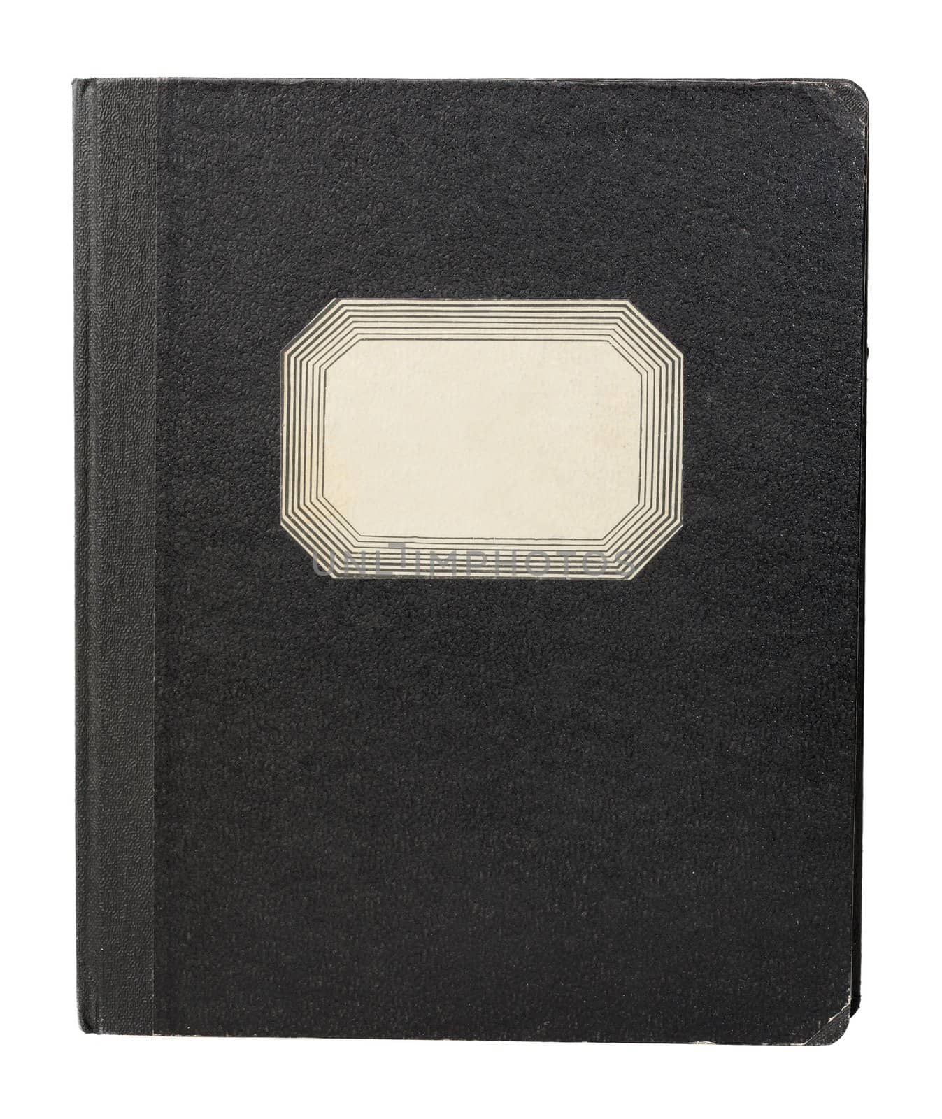 Black vintage notebook isolated on white.