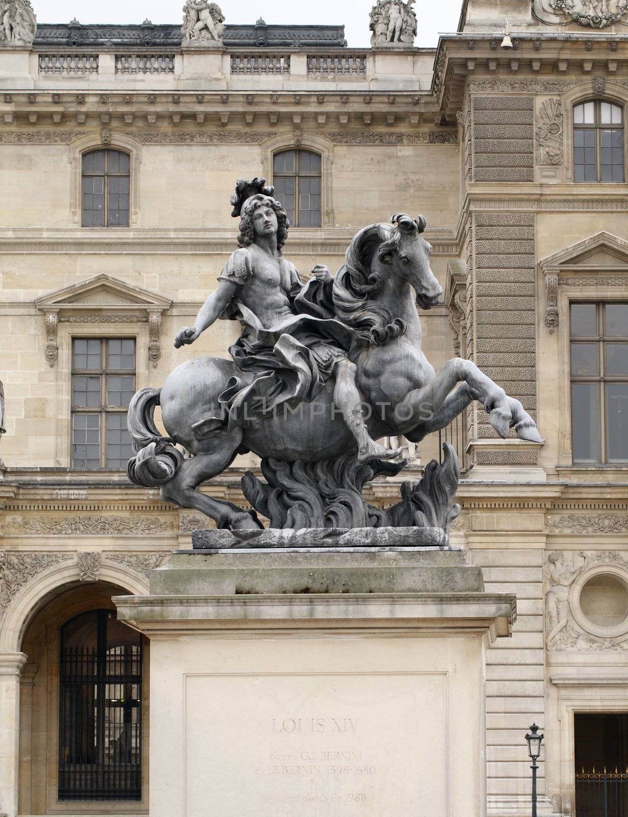 Equestrian statue of king Louis XIV in the courtyard of the Louvre museum. Made by Gian Lorenzo Bernini (1598-1680)