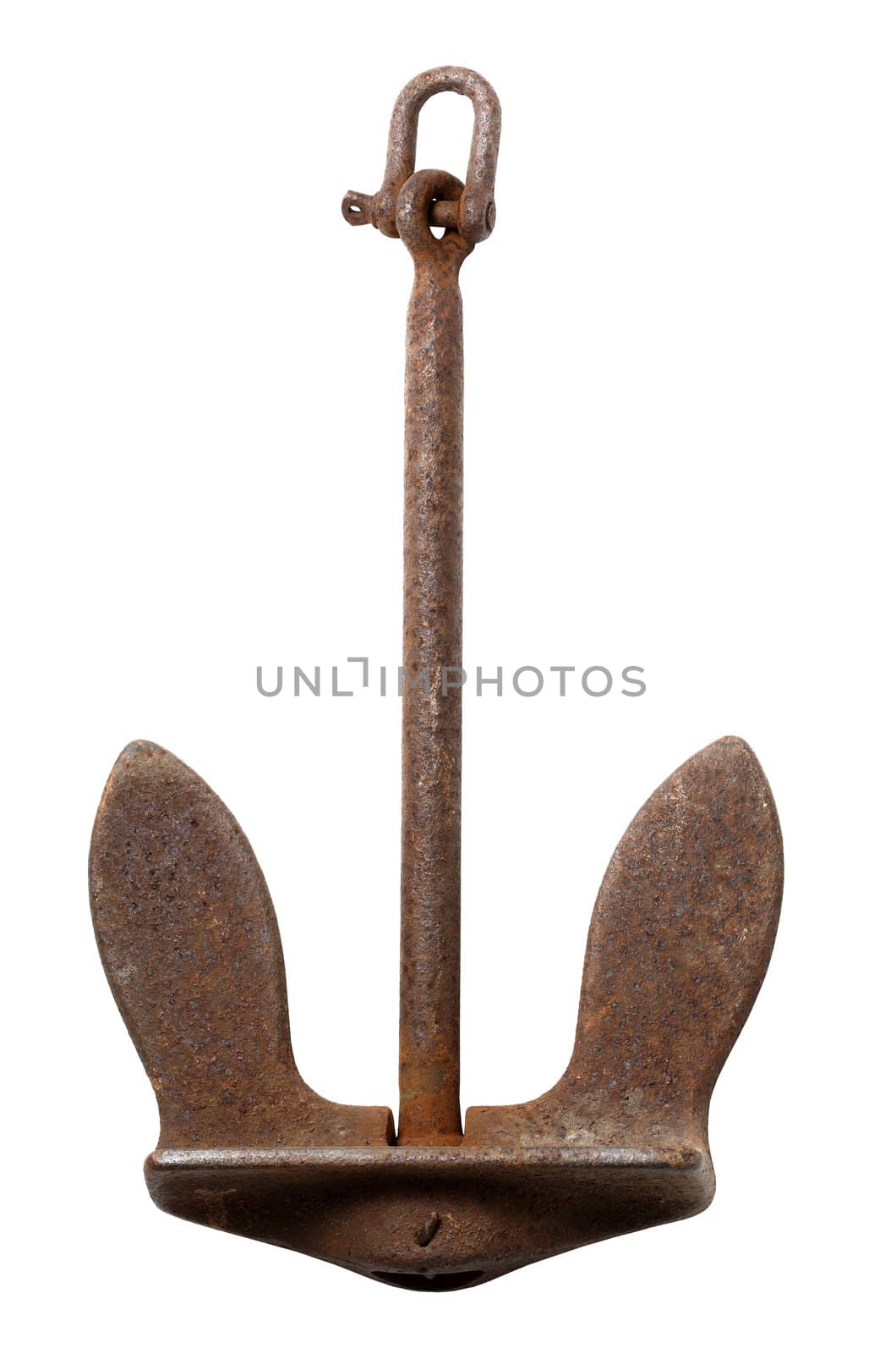 Old rusty boat anchor isolated on white