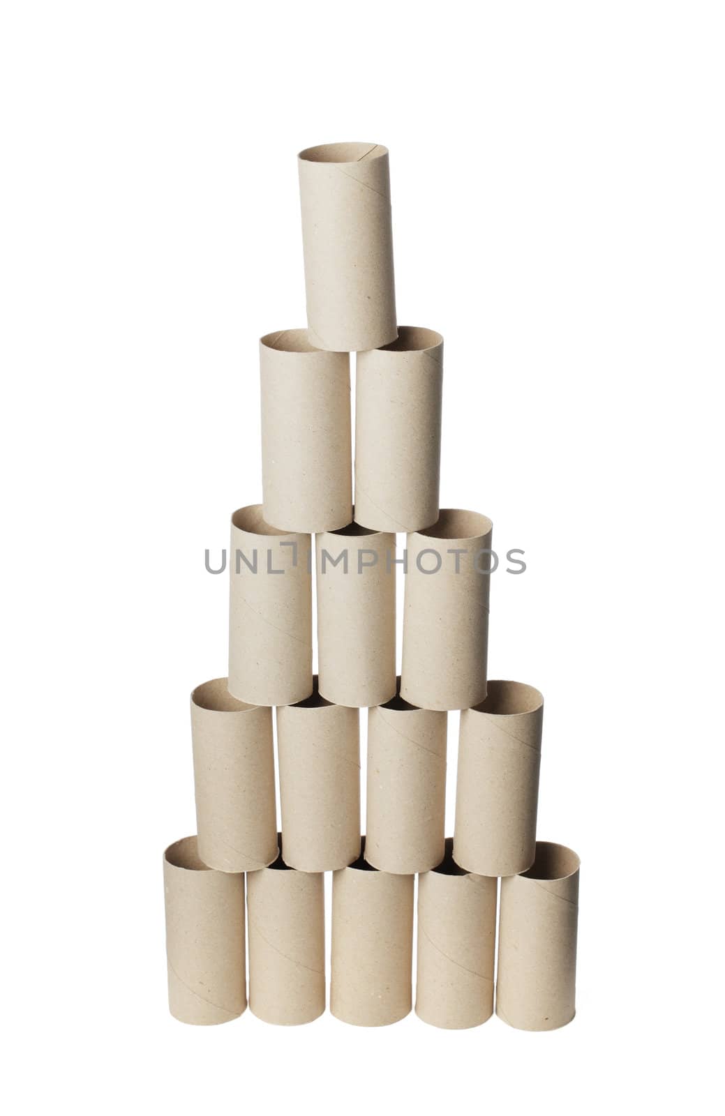 Empty toilet paper rolls arranged as a pyramid