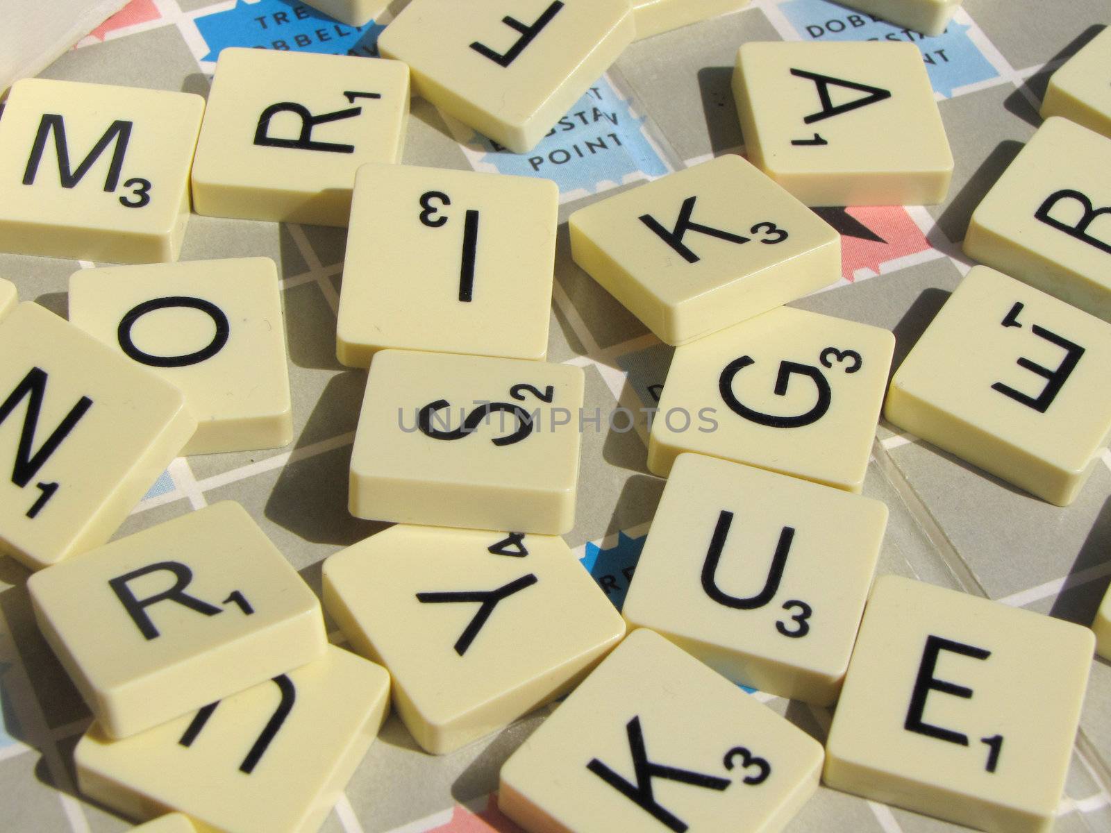 Many different letters used in a boardgame of wordfeud