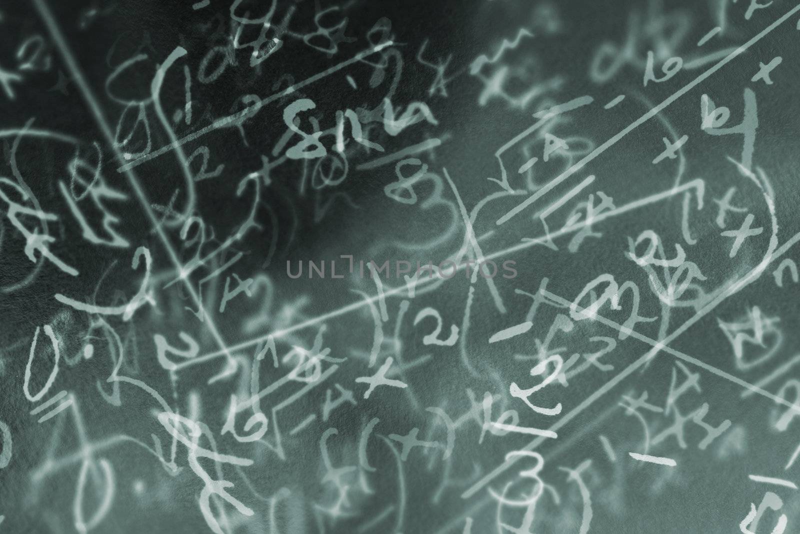 A photocomposition of handwritten mathematical formulas, suitable for background.
