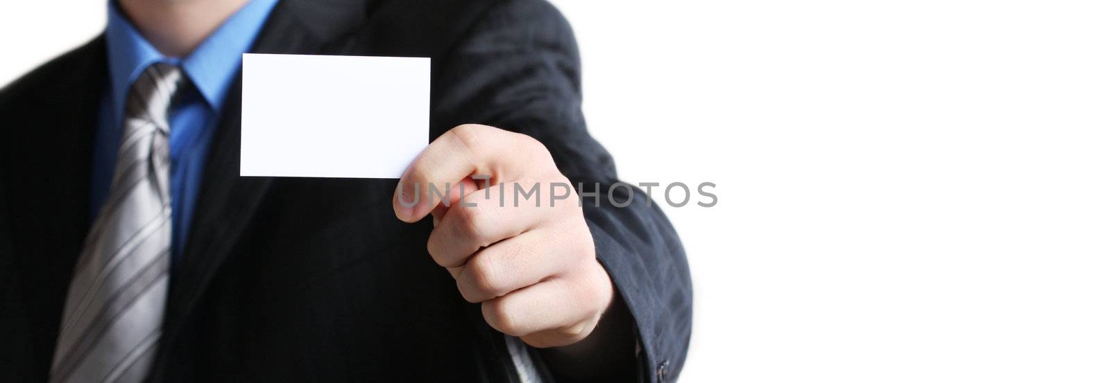 Businessman with business card by photochecker