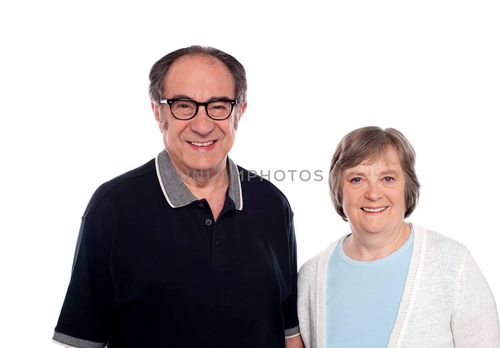 Matured couple posing. Husband and wife. Isolated over white