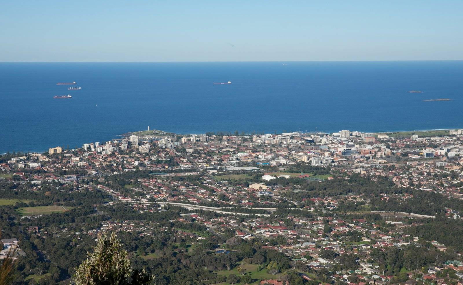 looking down onto wollongong city and suburbs
