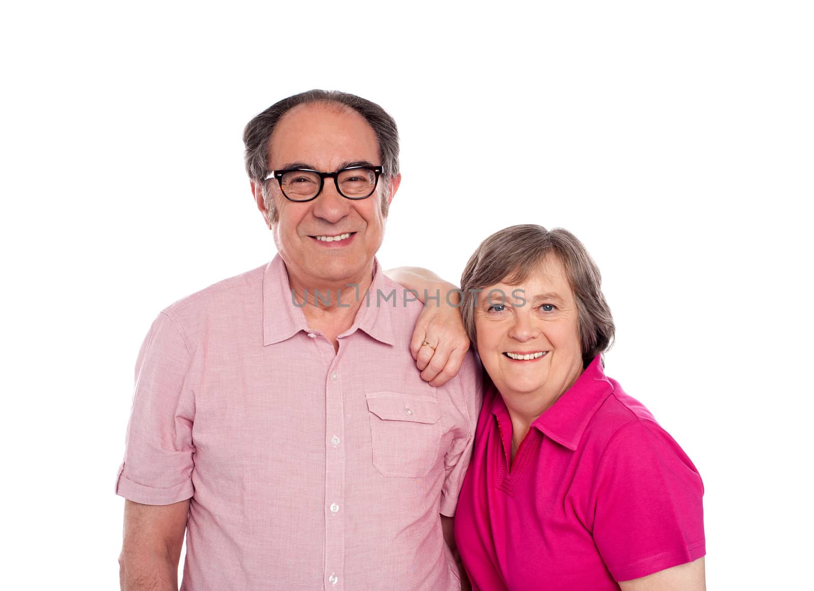 Woman resting her head over mans shoulder isolated on white background