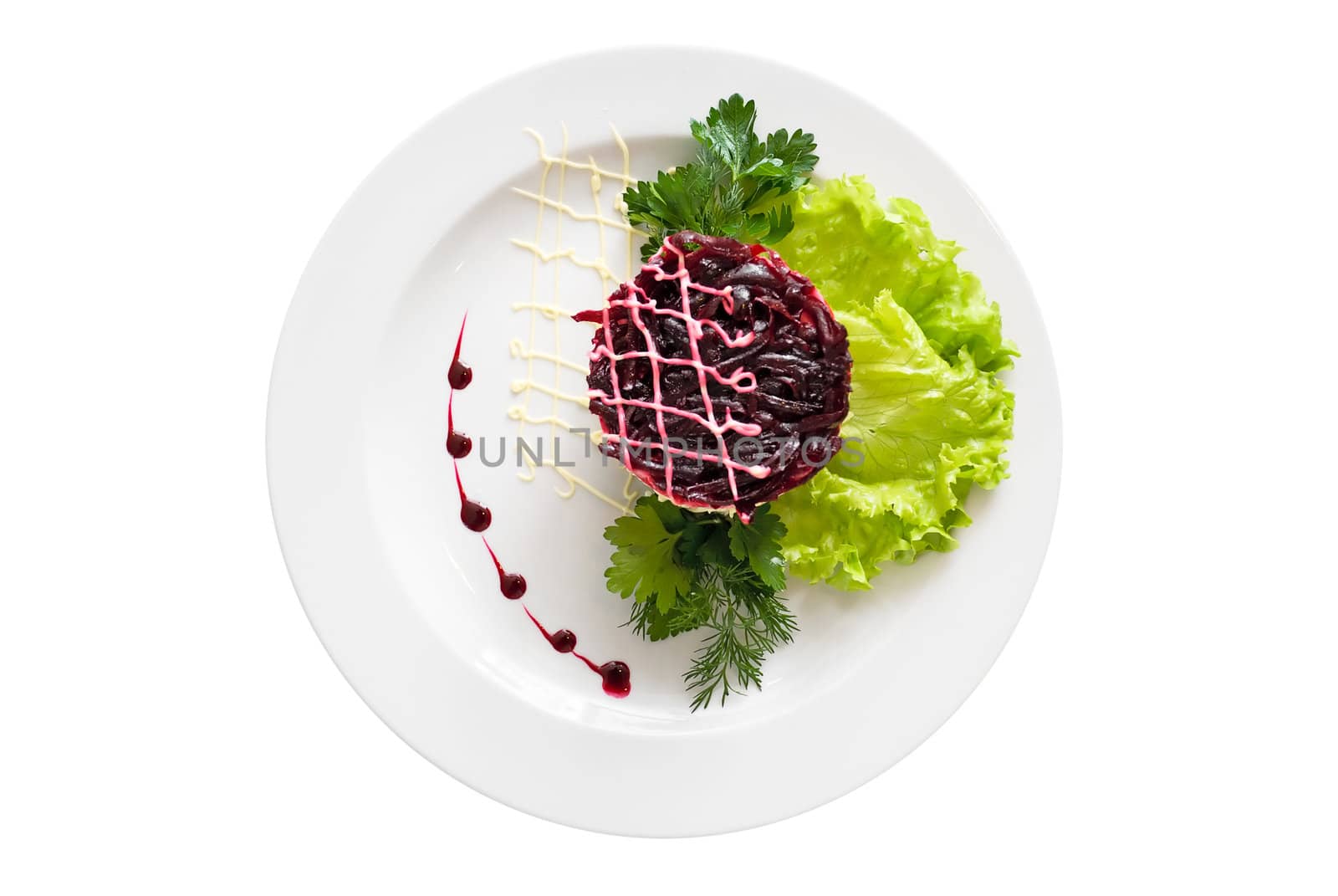 Tasty fresh healthy salad dish isolated on white background