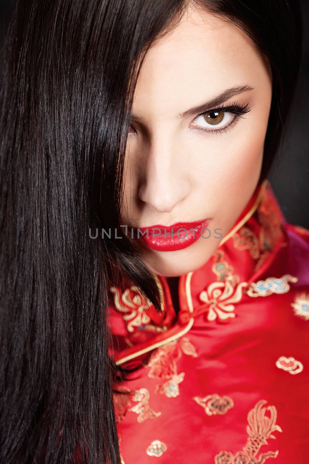 woman in red Cheongsam by imarin